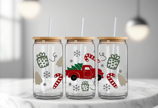 Red Truck and Presents - 16oz UV DTF Cup Wrap