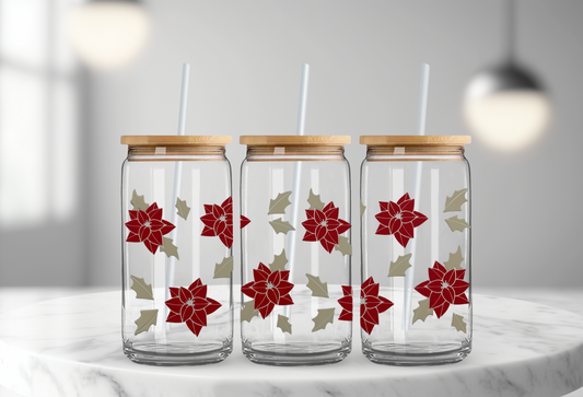 Red Poinsettias - 16oz UV DTF Cup Wrap