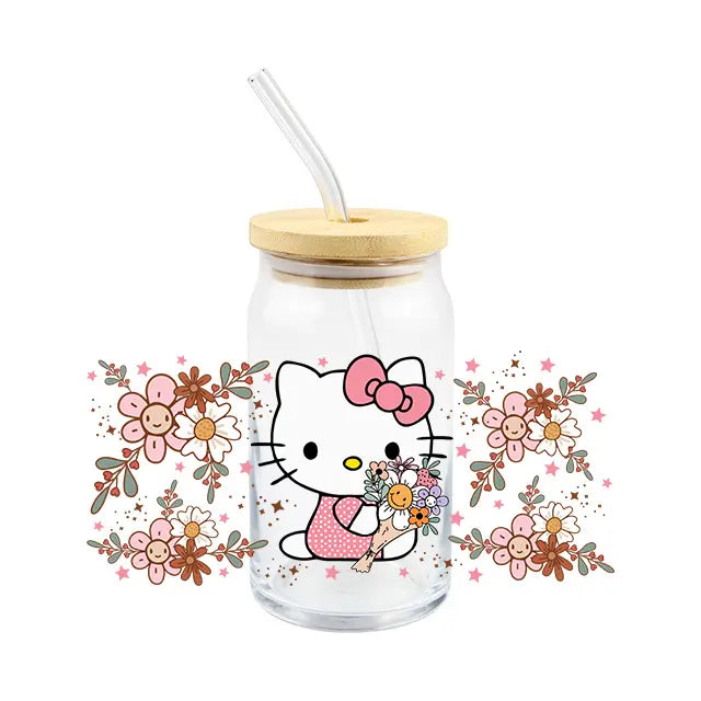 Hello Kitty Flowers - 16oz UV DTF Cup Wrap